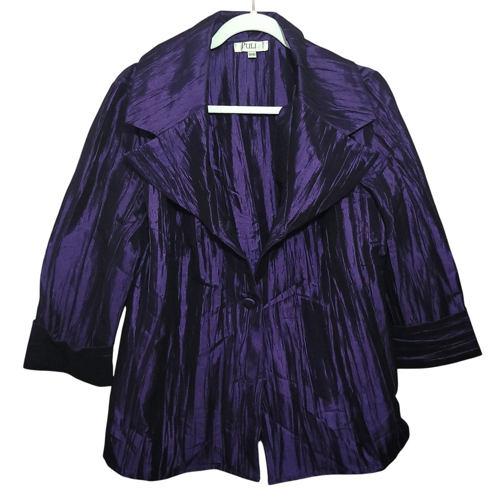 PULI Purple Crushed Pleated Evening Jacket Oversize‎ Coat 90s Chic Vintage 12/42
